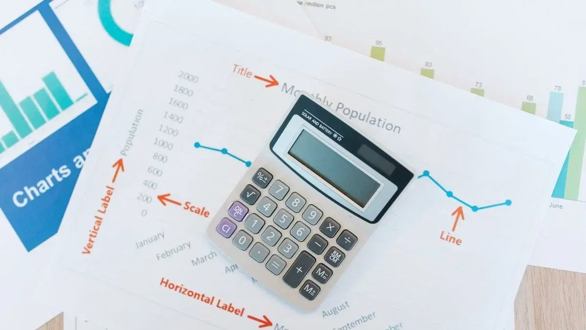 Calcolatrice e documenti economici su un tavolo